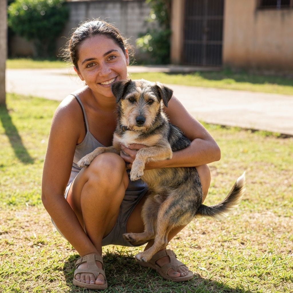Voluntária resgatando cachorro de rua no Brasil